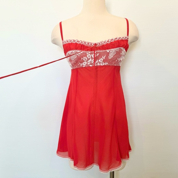 Y2K Victoria’s Secret Silk Chiffon Milkmaid Red Vintage Babydoll Slip Dress M